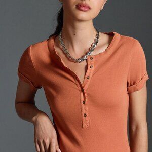 Pilcro Ribbed Henley Top - M